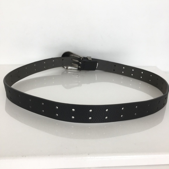 Women’s Black Vegan Leather Western Belt Antique Silver Floral Buckle Size M - Picture 6 of 7